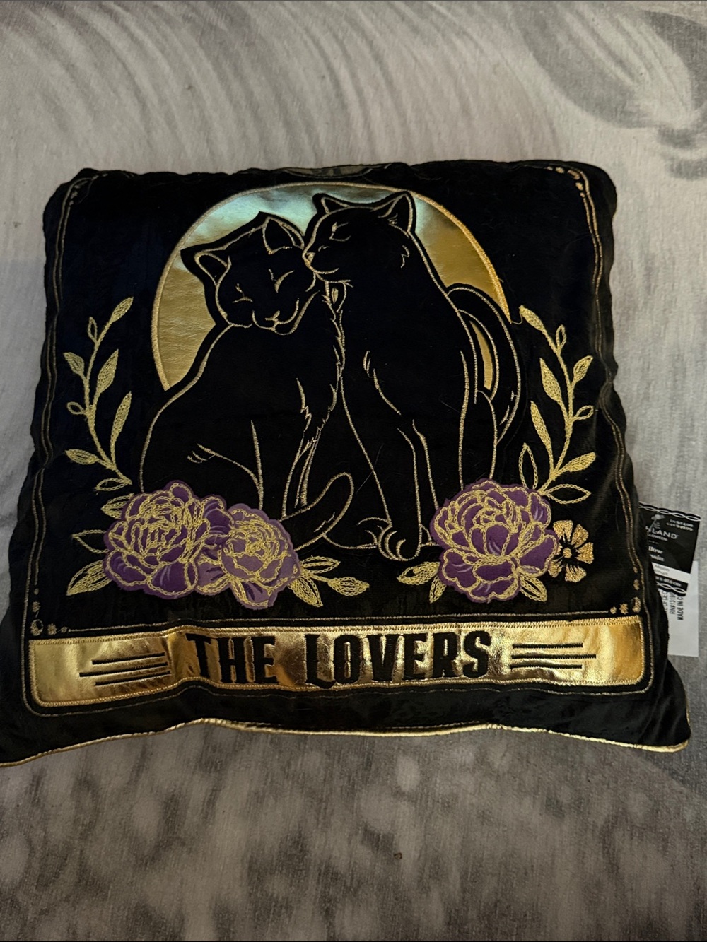 Ashland Black and Gold "The Lovers" Accent Pillow with Purple Accents